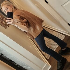 Bagatelle Brown Faux Leather Open Drape Cardigan Jacket - SIZE 3X